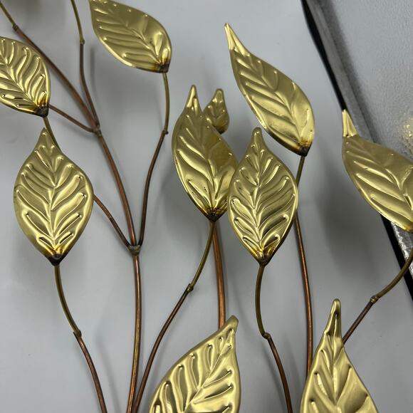 Vintage Metal Thin Hammered Gold Tone Leaves & Branches MCM Wall Hanging - Picture 10 of 10